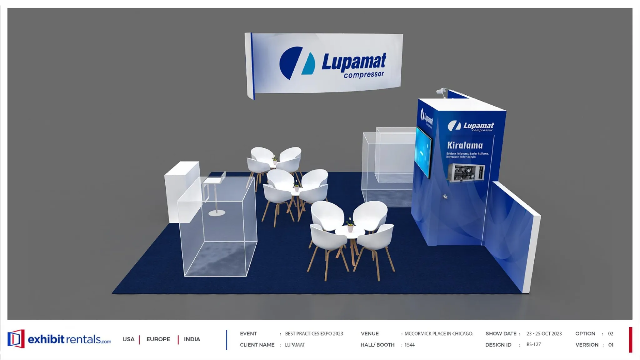 40x40 Peninsula booth design by Exhibit-Rentals